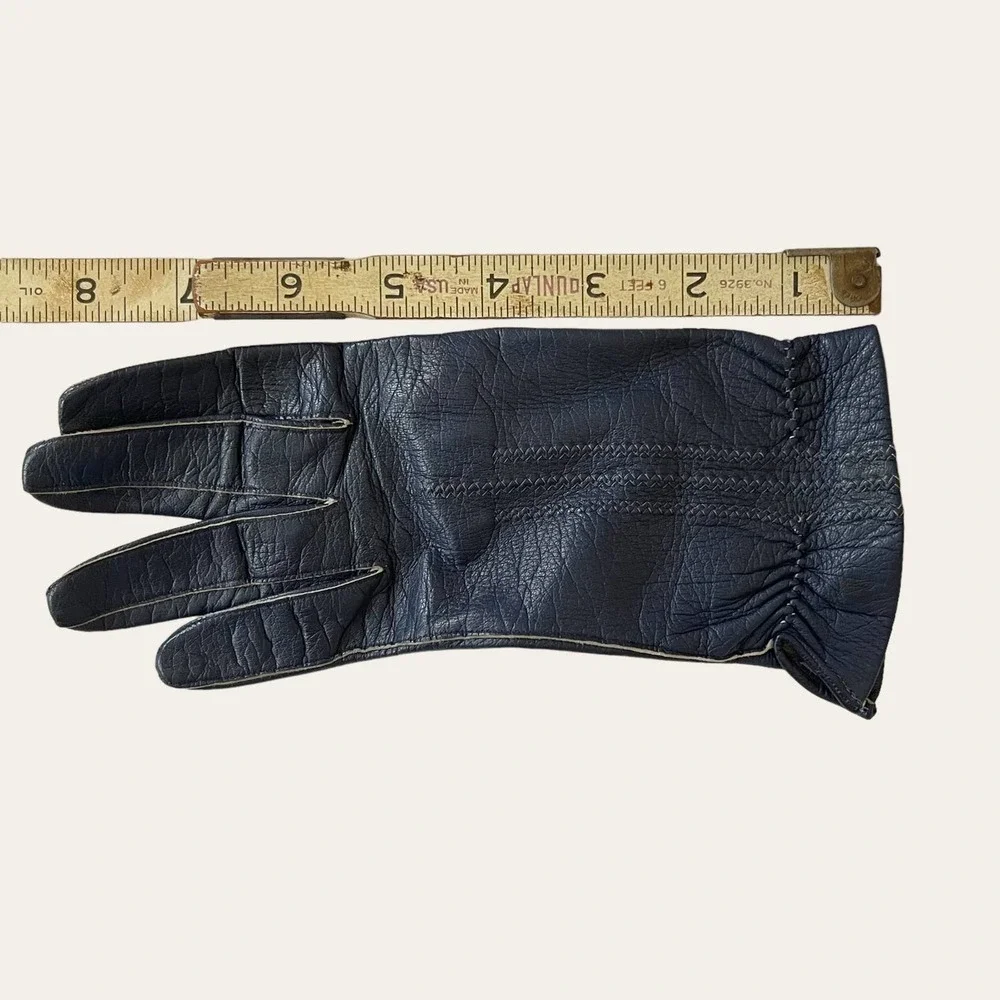 Sexy Dark Blue Leather Vintage Driving Gloves 1950's Size 6.5